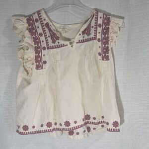 Jennifer & Grace Cropped Ruffle Sleeve Shirt Top Womens Large Cropped Embroiderd